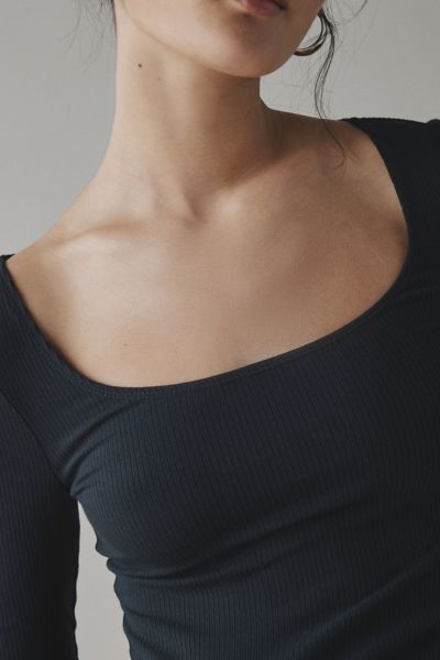 BDG Andie 3/4 Sleeve Square Neck Cropped Tee
