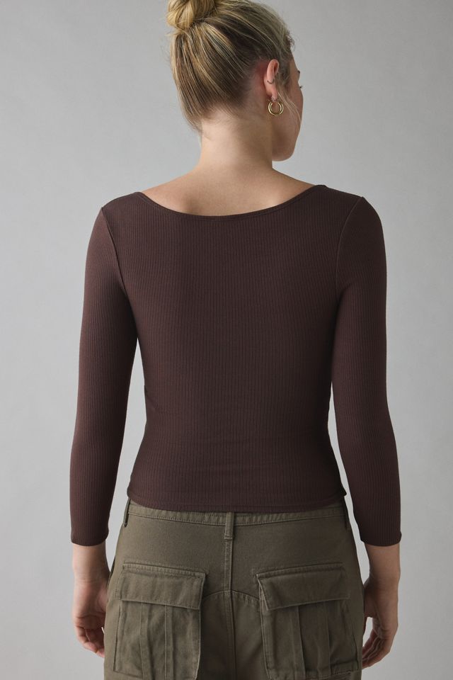 BDG Andie 3/4 Sleeve Square Neck Cropped Tee