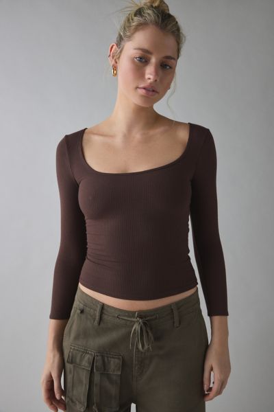 BDG Andie 3/4 Sleeve Square Neck Cropped Tee