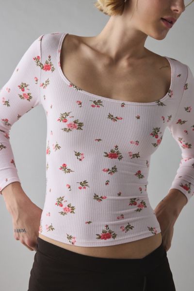 BDG Andie 3/4 Sleeve Square Neck Cropped Tee