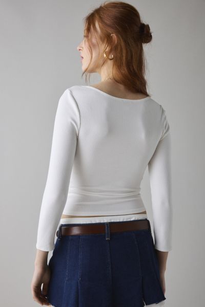 BDG Andie 3/4 Sleeve Square Neck Cropped Tee