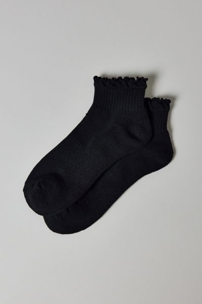 Urban Outfitters Mallory Lettuce-edge Athletic Quarter Crew Sock In Black, Women's At  In Black