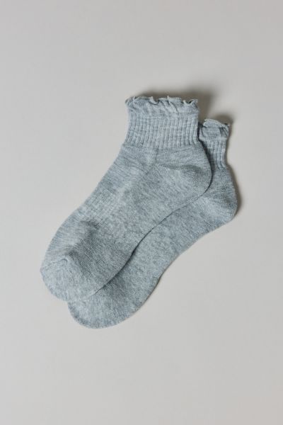 Urban Outfitters Mallory Lettuce-edge Athletic Quarter Crew Sock In Grey, Women's At  In Gray