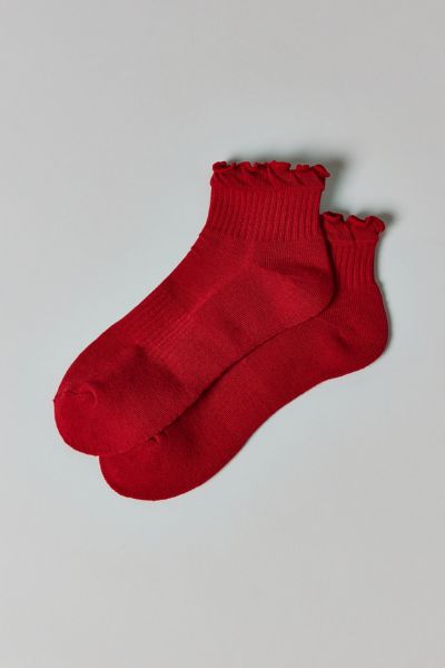 Urban Outfitters Mallory Lettuce-edge Athletic Quarter Crew Sock In Red, Women's At  In Red