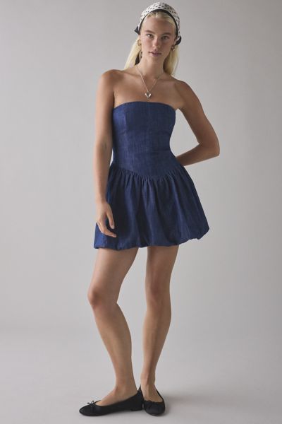 UO Darryl Denim Drop Waist Tube Mini Dress Product Page