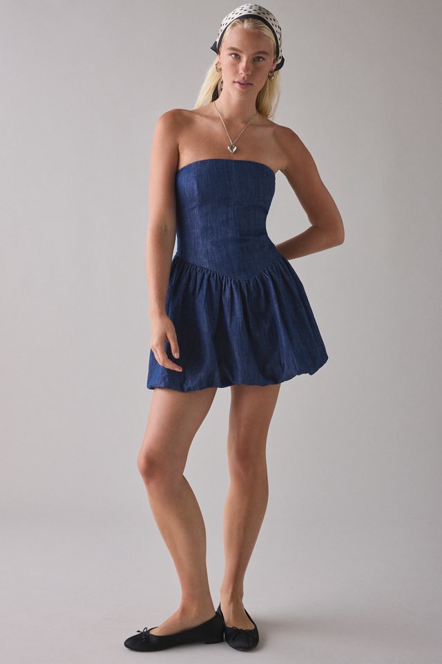 denim drop waist dress | Casual Dress w/ Pleated Skirt romantic touch Midi length offers versatile styling options Gathered skirt provides effortless movement and flow Embrace effortless chic with this captivating drop waist denim midi dress from Oasis UO Darryl Denim Drop Waist