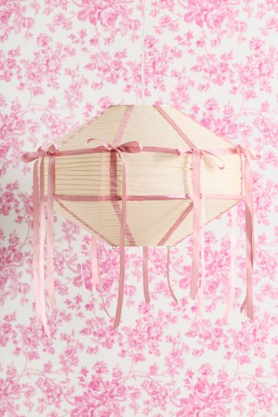 Urban Outfitters Blaire Bow Lantern Pendant Light In Cream With Pink Bow At  In Pink