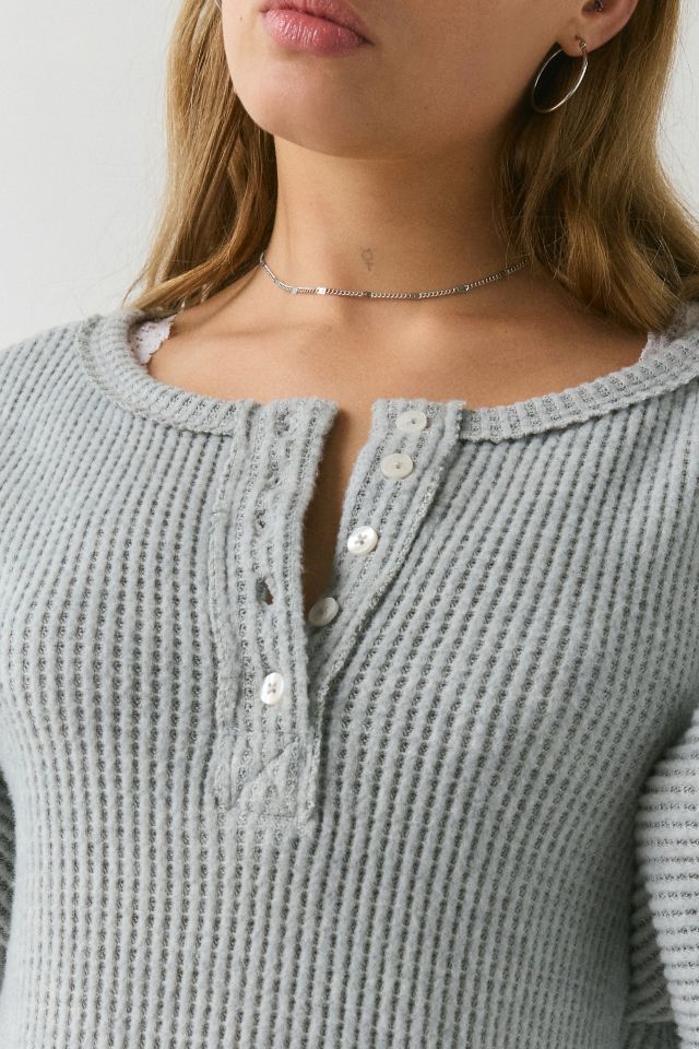 Out From Under Living The Dream Waffle Knit Long Sleeve Henley Tee #1