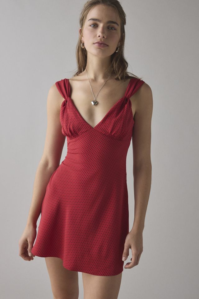 Frankies Bikinis Emilia Polka Dot Satin Slip Mini Dress #1