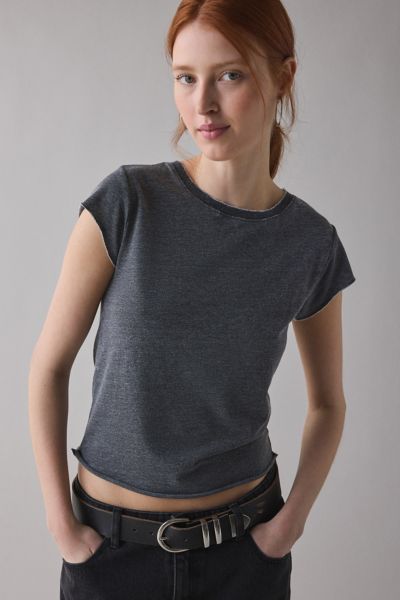 Shop Bdg Binx Raw-edge Cropped Baby Tee In Black, Women's At Urban Outfitters