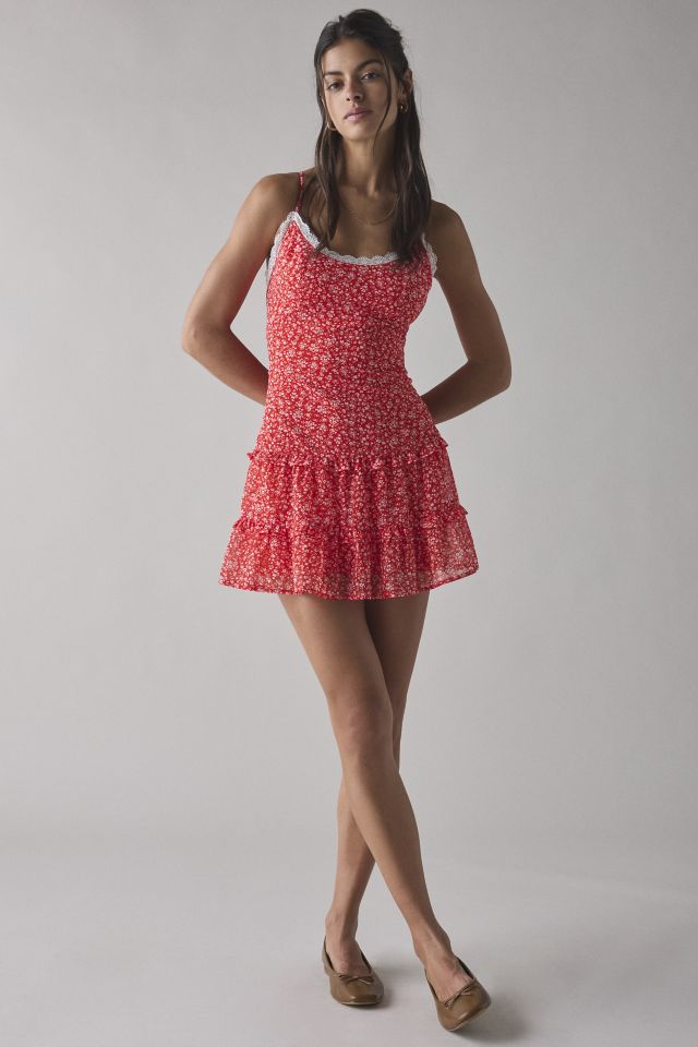 Kimchi Blue Cleo Lace Trim Chiffon Slip Mini Dress