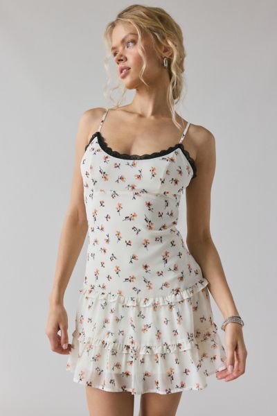 Kimchi Blue Cleo Lace Trim Chiffon Slip Mini Dress