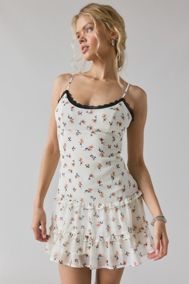Kimchi Blue Cleo Lace Trim Chiffon Slip Mini Dress