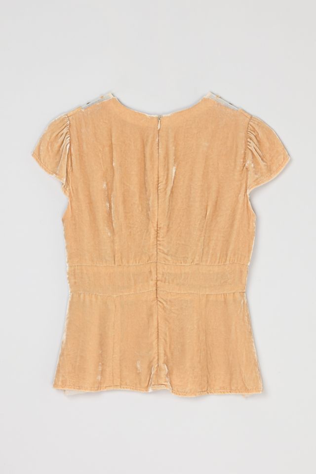 Vintage Y2k Light Tan Velvet Beaded Top #2