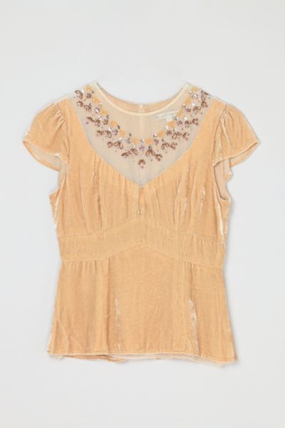 Vintage Y2k Light Tan Velvet Beaded Top