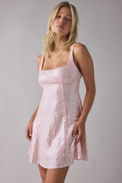 UO Liv Sequin Open Back Fit-And-Flare Mini Dress Product Page