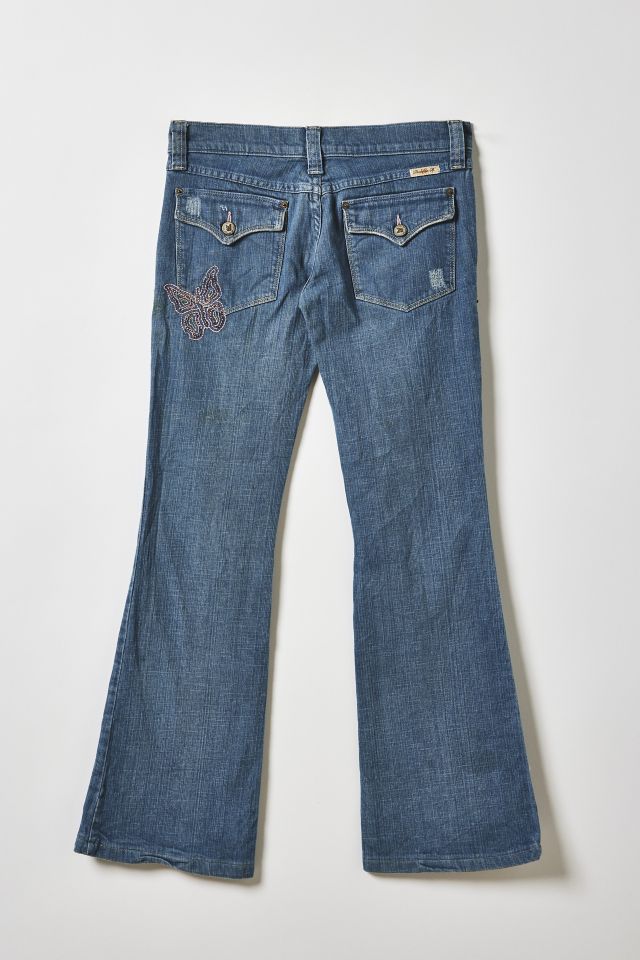 Vintage By Little Oyster Club Butterfly Embroidered Low-Rise Flare Jeans #1