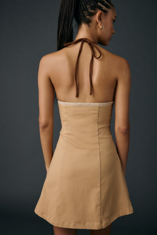 Zemeta Autumn Love Faux Suede Trim Halter Mini Dress #3