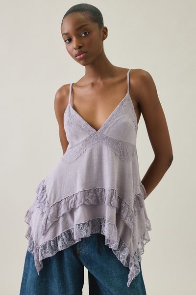 Kimchi Blue Asterid Lace Trim Asymmetric Babydoll Cami