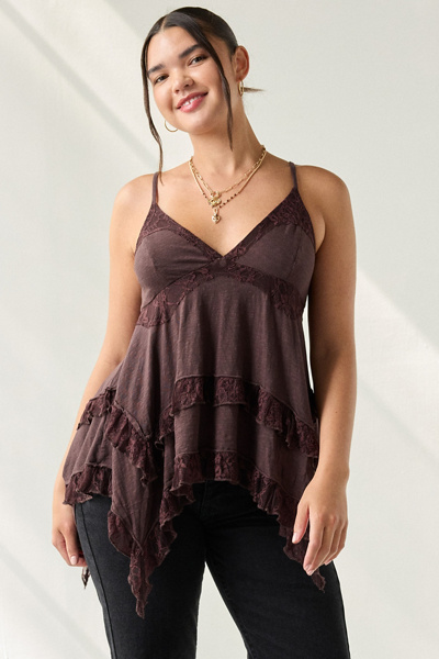 Kimchi Blue Asterid Lace Trim Asymmetric Babydoll Cami