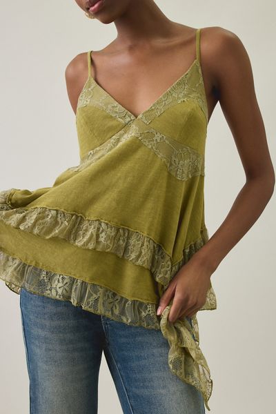 Kimchi Blue Asterid Lace Trim Asymmetric Babydoll Cami