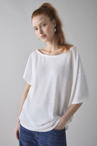 BDG COURTNEY OFF-THE-SHOULDER SLOUCHY TEE IN WHITE, WOMEN'S AT URBAN OUTFITTERS 