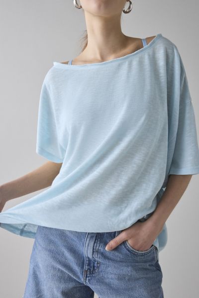 BDG COURTNEY OFF-THE-SHOULDER SLOUCHY TEE IN BLUE, WOMEN'S AT URBAN OUTFITTERS 