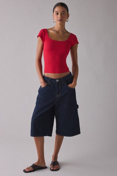BDG Drew Cap Sleeve Square Neck Cropped Tee