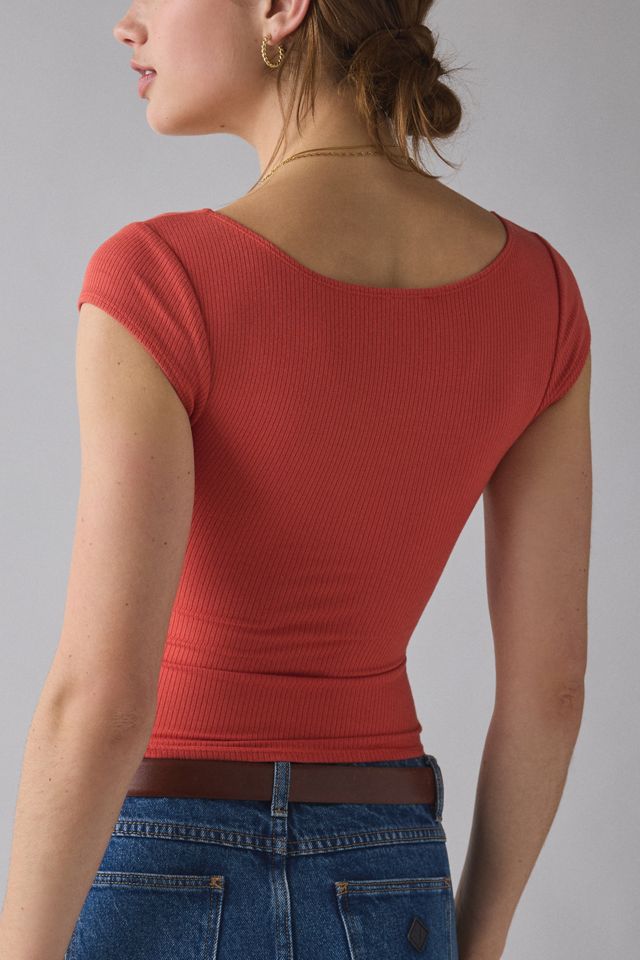 BDG Drew Cap Sleeve Square Neck Cropped Tee #3