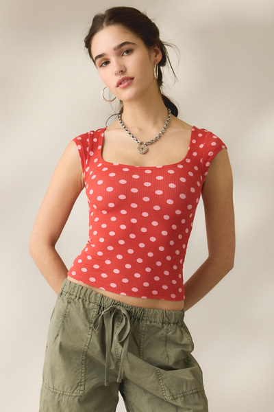 BDG Drew Cap Sleeve Square Neck Cropped Tee