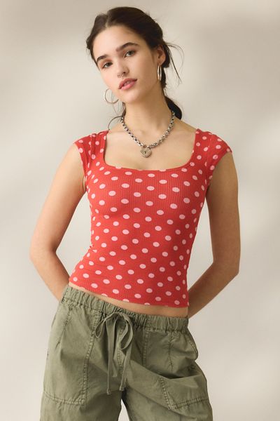 BDG Drew Cap Sleeve Square Neck Cropped Tee