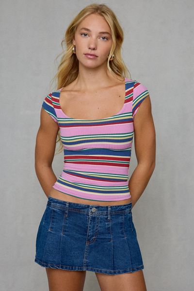 BDG Drew Cap Sleeve Square Neck Cropped Tee