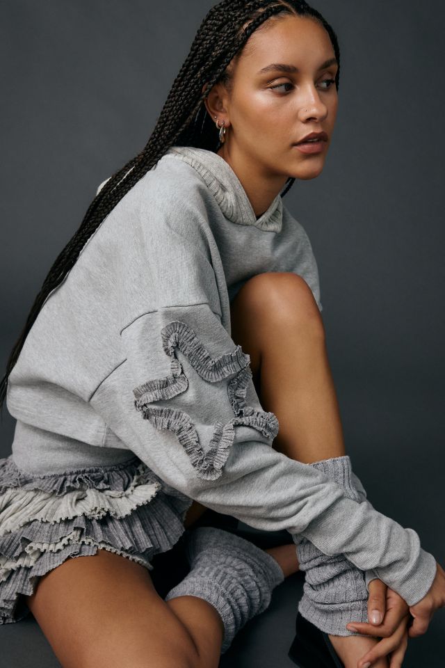 Zemeta Knitty Crop Ruffle Detail Cropped Hoodie Sweatshirt #1