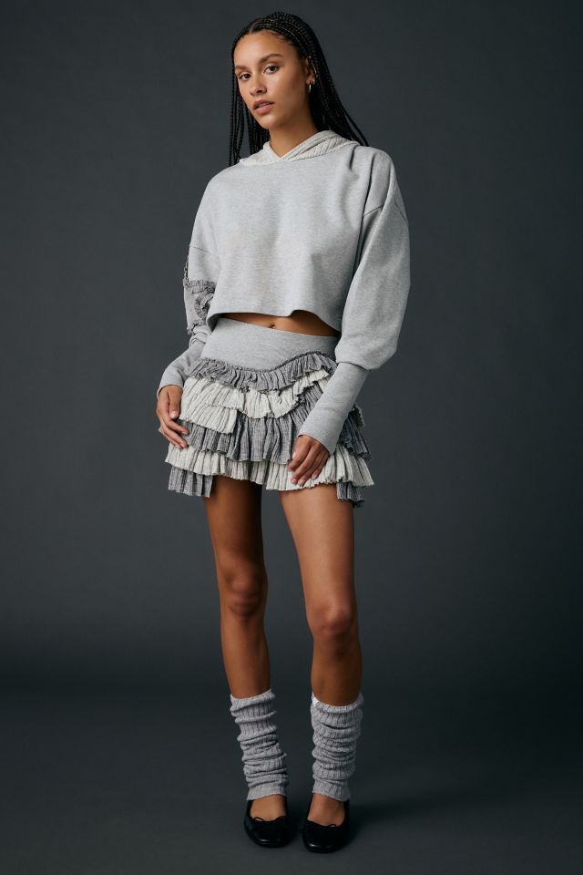 Zemeta Knitty Crop Ruffle Detail Cropped Hoodie Sweatshirt #2