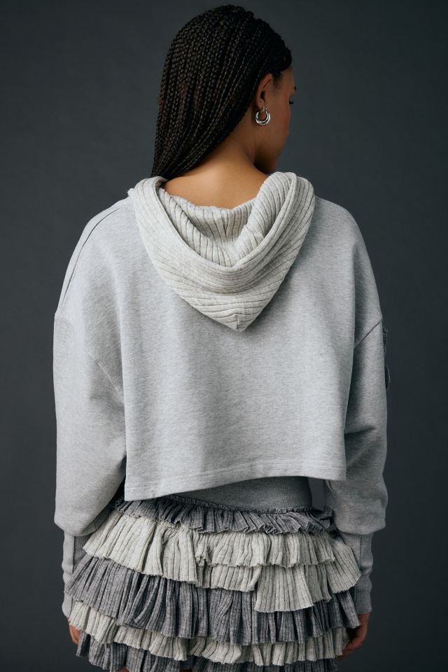 Zemeta Knitty Crop Ruffle Detail Cropped Hoodie Sweatshirt #3