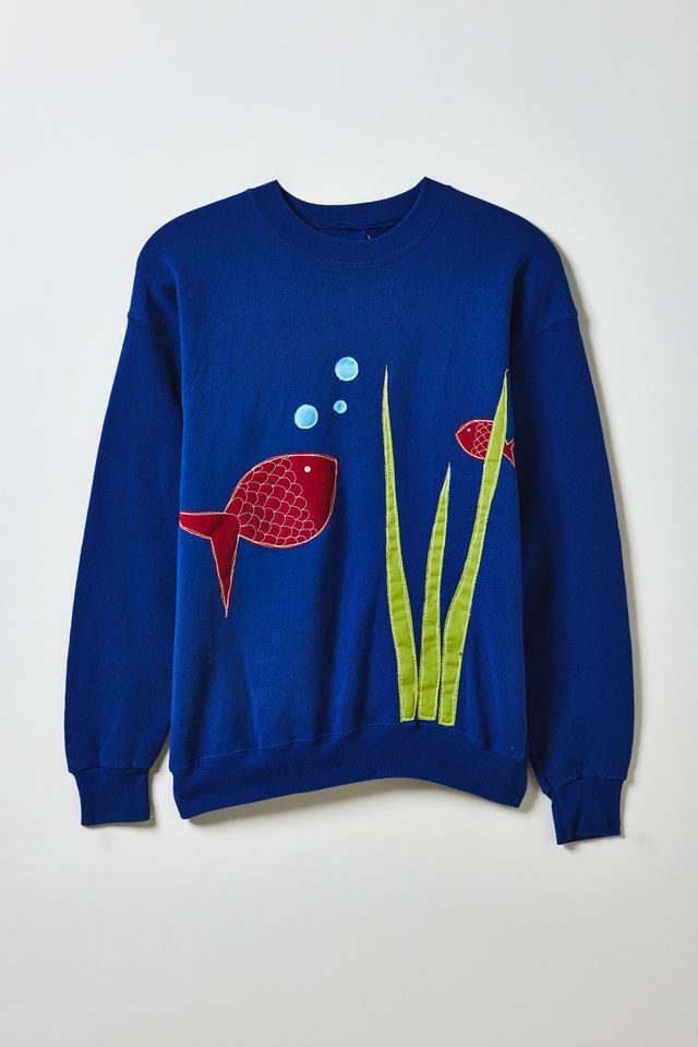 Vintage By Magg’s Rags Red Fish Patchwork Graphic Crew Neck Pullover ...