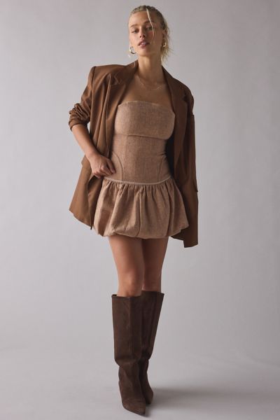 Zemeta Blusher Wool Drop Waist Strapless Mini Dress