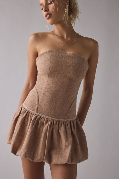 Zemeta Blusher Wool Drop Waist Strapless Mini Dress