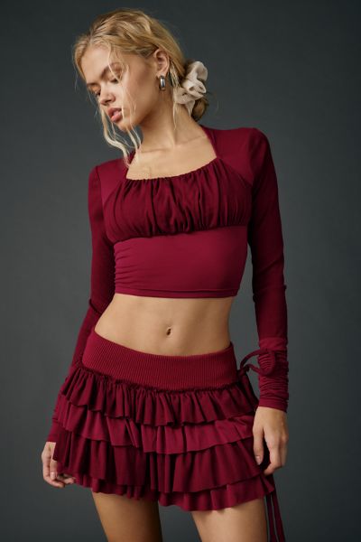 Zemeta Red Bloom Heart Square Neck Long Sleeve Top
