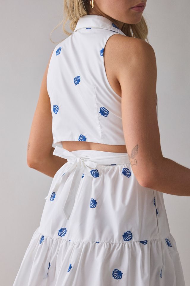 En Saisan Alani Seashell Embroidered Twist-Tie Shirt Mini Dress #2