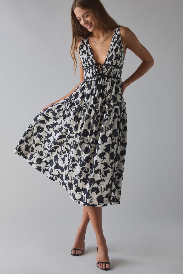 En Saison Laurel Plunge Tie-Front Tiered Midi Dress #1