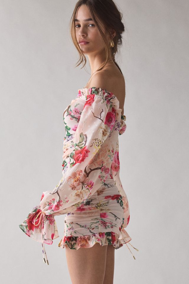 AFRM Claudia Floral Mesh Off-The-Shoulder Ruched Mini Dress #2