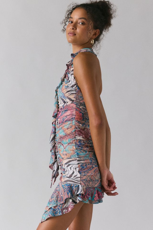AFRM Odessa Cascading Ruffle Plunge Halter Mini Dress #2