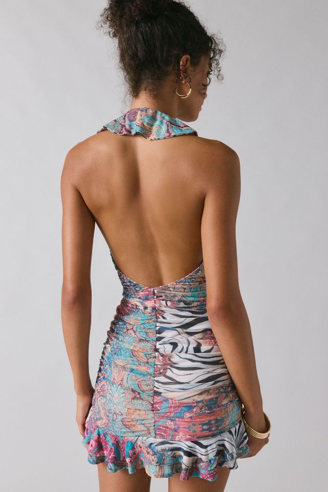 AFRM Odessa Cascading Ruffle Plunge Halter Mini Dress #3