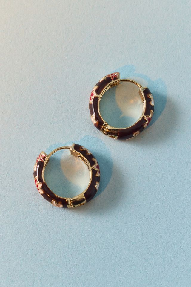 Floral Enameled Metal Hoop Earring #1