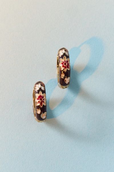Floral Enameled Metal Hoop Earring