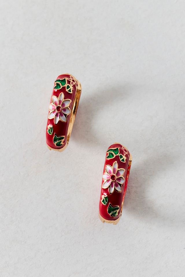Boucles d'oreilles créoles en métal émaillé à motif floral #1