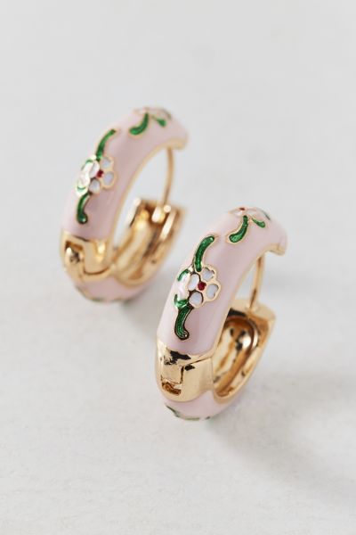 Floral Enameled Metal Hoop Earring