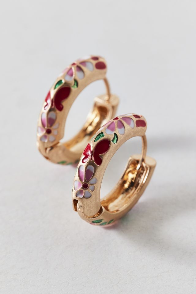 Floral Enameled Metal Hoop Earring #1