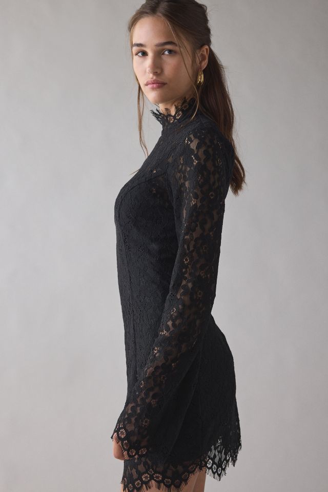 AFRM Irene Black Lace Long Sleeve Mini Dress #1